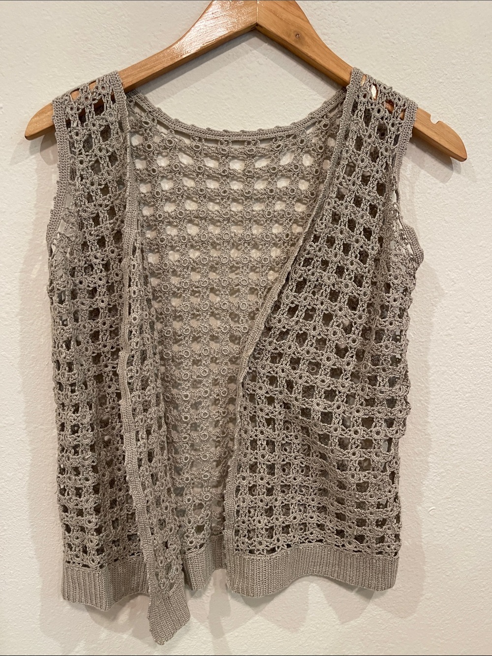 Handmade Crochet Openwork Sleeveless Sweater Vest - Light Taupe